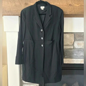 J Jill Wool Dress Coat Size 10 Black Classic Quiet Luxury Date Night Romantic